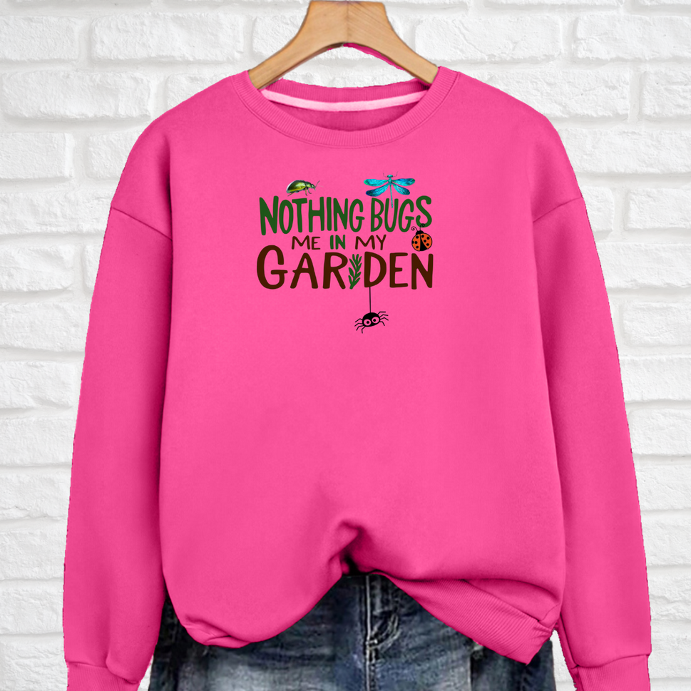Cotton Sweatshirt with “Nothing Bugs Me in My Garden” Logo Plus-SizeFUCHSIA / UK 12-14