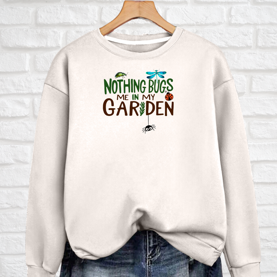 Cotton Sweatshirt with “Nothing Bugs Me in My Garden” Logo Plus-Size