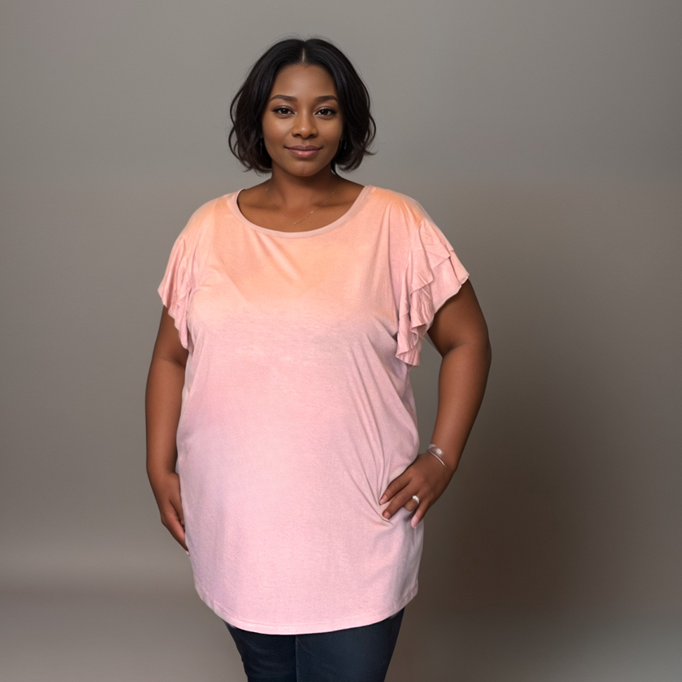 Plus‑Size Loose Fitting Top with Frilled SleevesPINK / UK 18