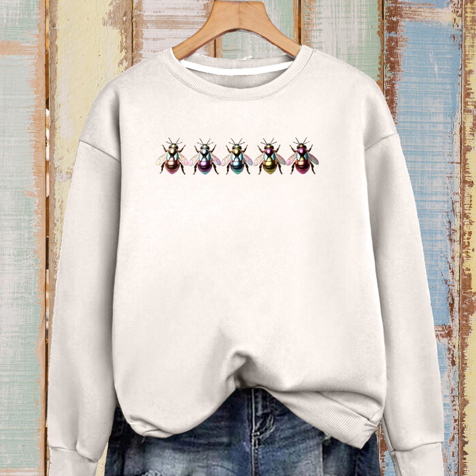 Cotton Sweatshirt with 5 Multi Coloured BeesSTONE / UK 12-14