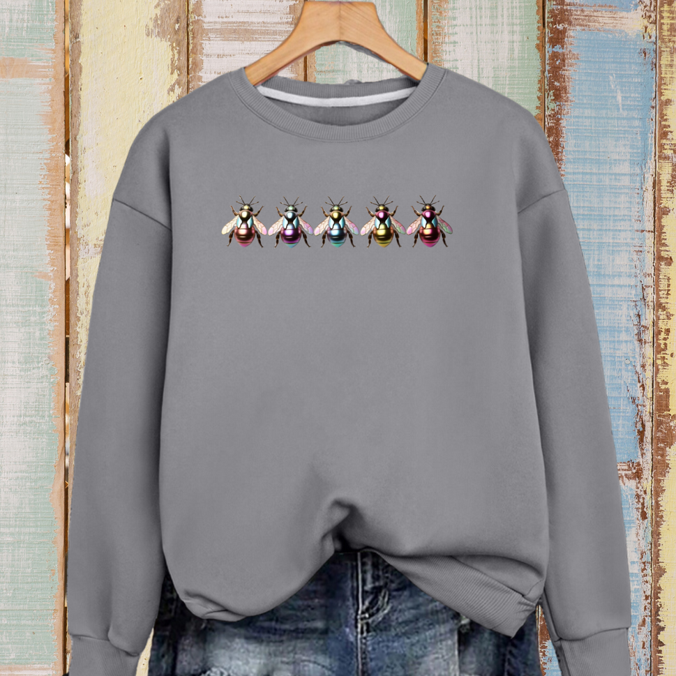 Cotton Sweatshirt with 5 Multi Coloured BeesGREY / UK 12-14