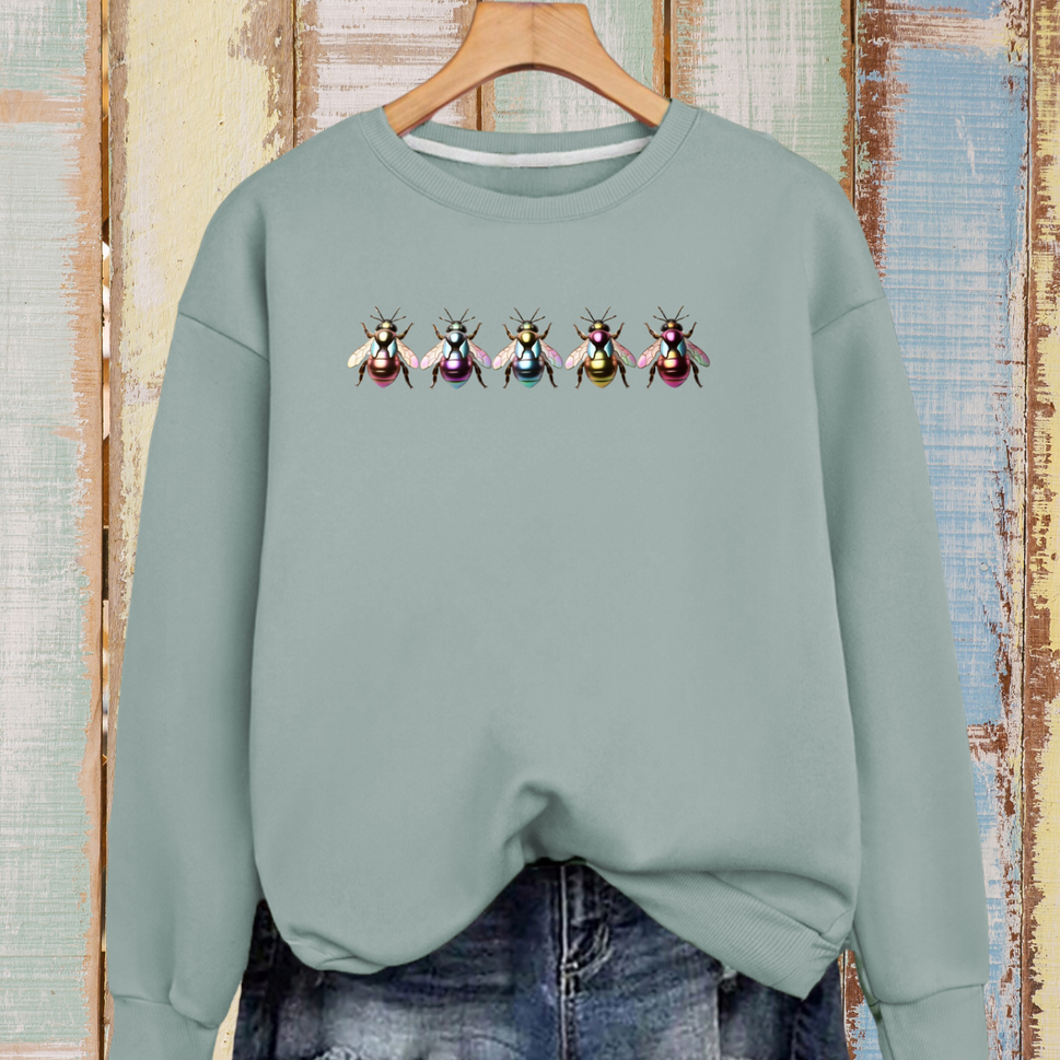 Cotton Sweatshirt with 5 Multi Coloured BeesKHAKI / UK 12-14