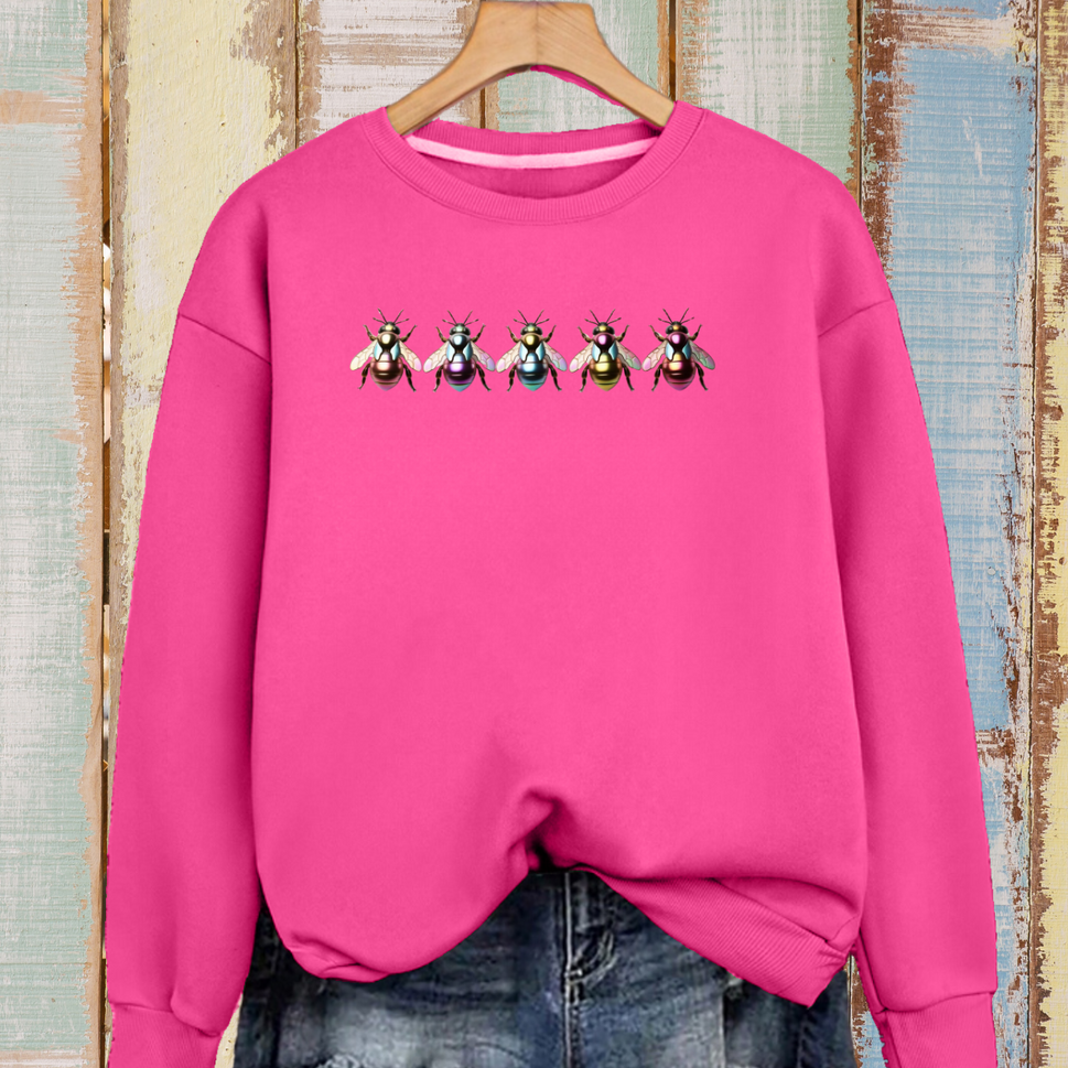 Cotton Sweatshirt with 5 Multi Coloured BeesFUCHSIA / UK 12-14