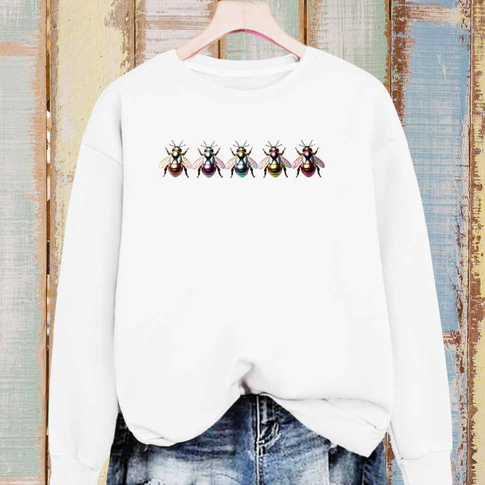 Cotton Sweatshirt with 5 Multi Coloured BeesWHITE / UK 12-14