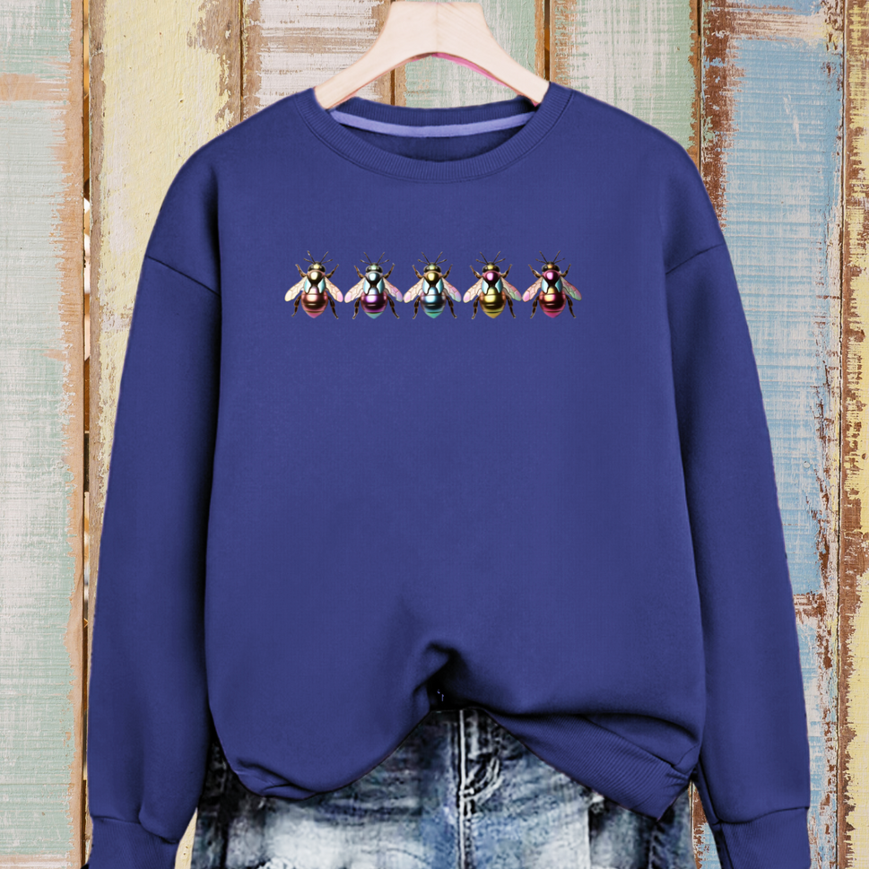 Cotton Sweatshirt with 5 Multi Coloured BeesNAVY BLUE / UK 12-14