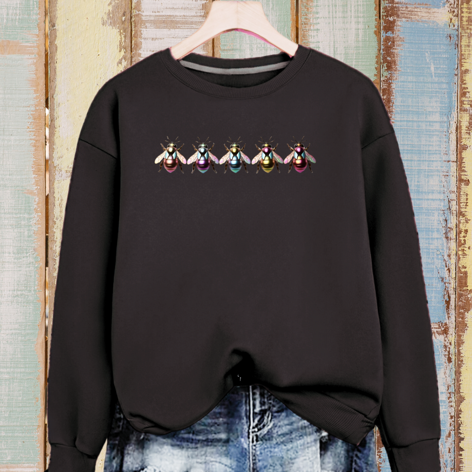 Cotton Sweatshirt with 5 Multi Coloured BeesBLACK / UK 12-14