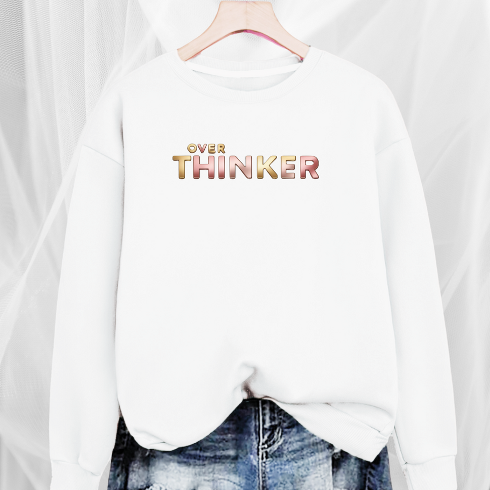 Cotton Sweatshirt with “Over Thinker” LogoWHITE / UK 12-14