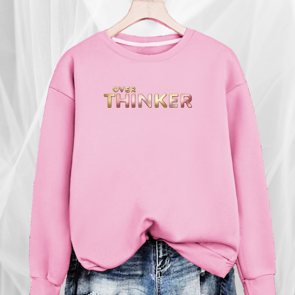 Cotton Sweatshirt with “Over Thinker” LogoPINK / UK 12-14