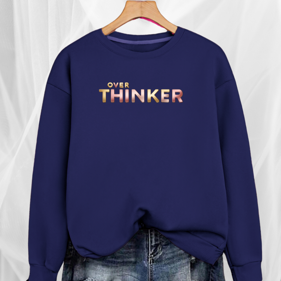 Cotton Sweatshirt with “Over Thinker” LogoNAVY BLUE / UK 12-14