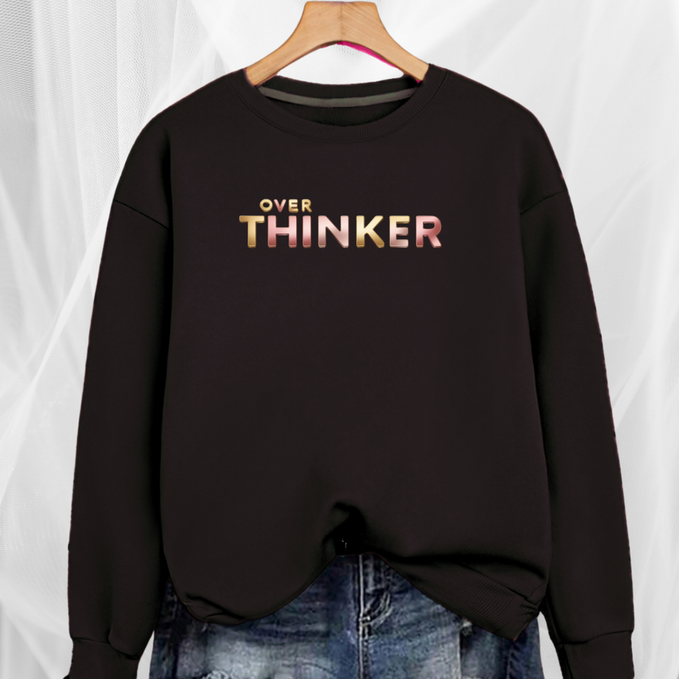 Cotton Sweatshirt with “Over Thinker” LogoBLACK / UK 12-14