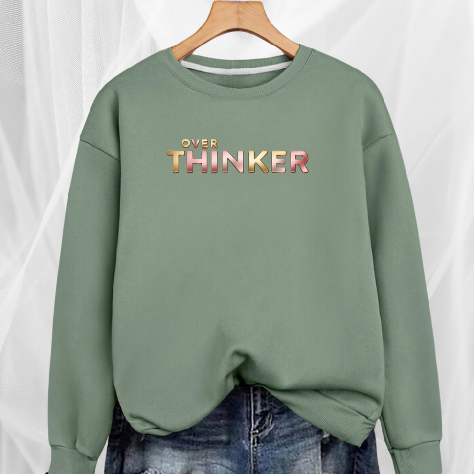Cotton Sweatshirt with “Over Thinker” LogoKHAKI / UK 12-14