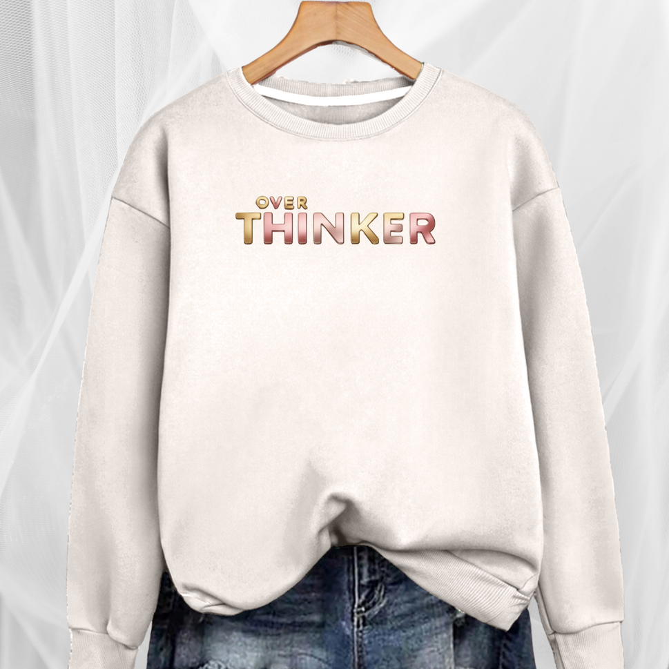 Cotton Sweatshirt with “Over Thinker” LogoSTONE / UK 12-14