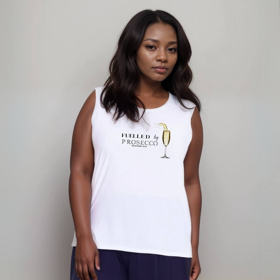 Sleeveless Cut Side Vest with “Fuelled by Prosecco” Logo