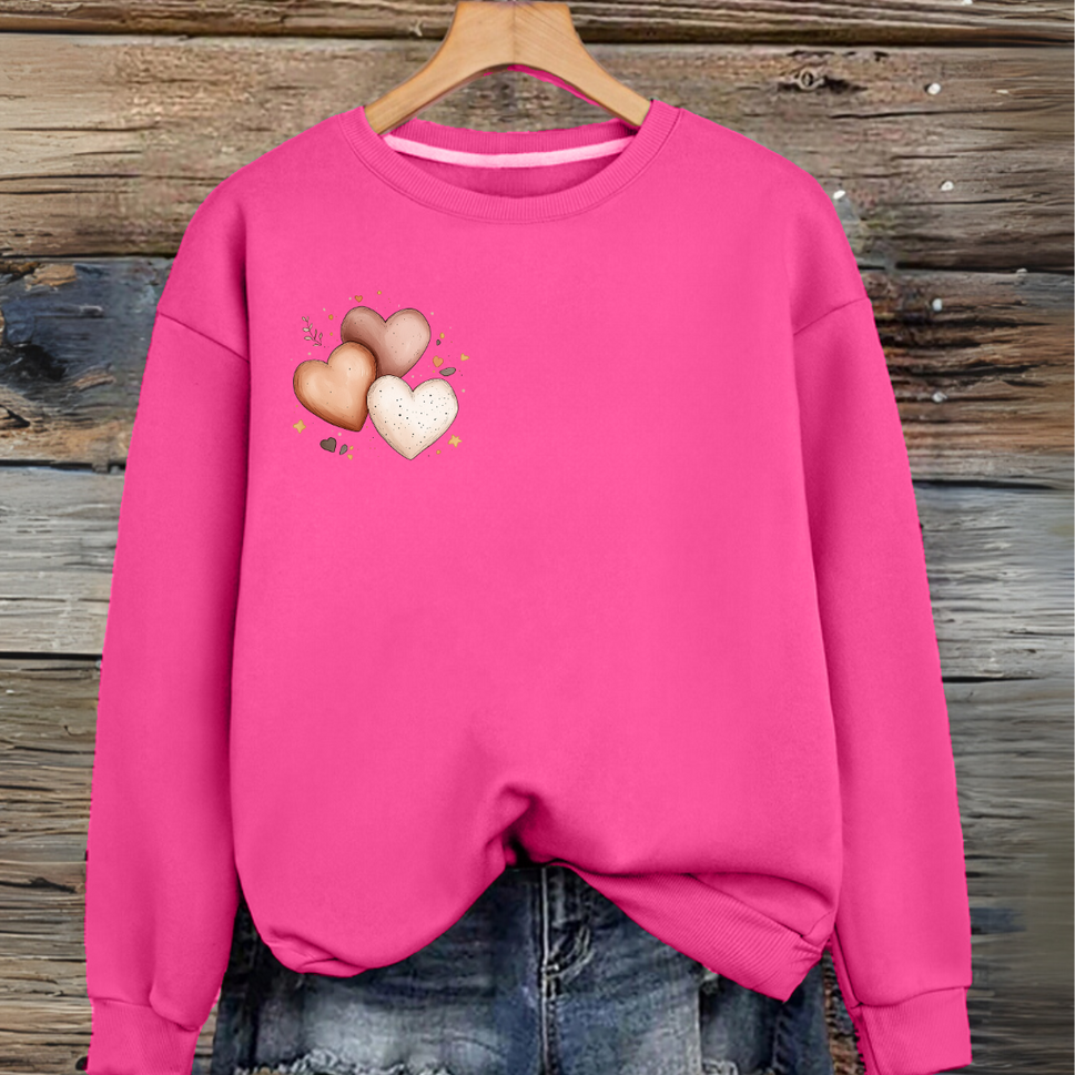 Plus-Size Cotton Sweatshirt with Triple Heart DesignFUCHSIA / UK 12-14