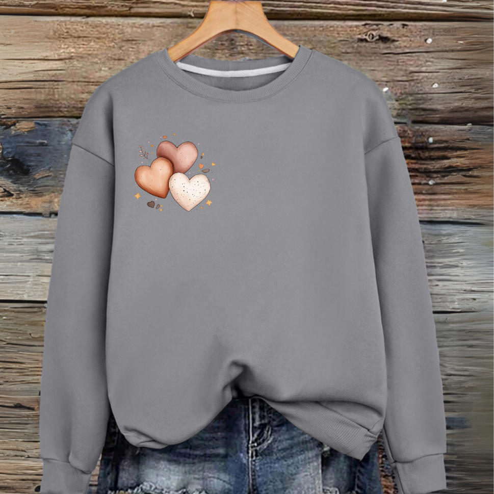 Plus-Size Cotton Sweatshirt with Triple Heart DesignCHARCOAL / UK 12-14