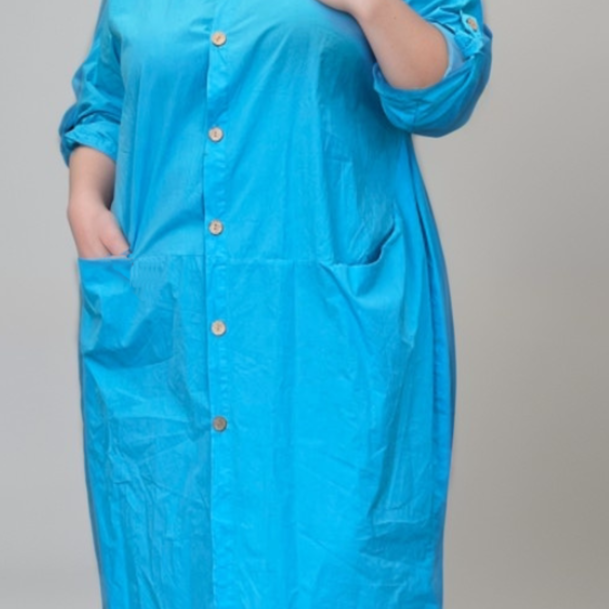 Plus-Size Oversized Cotton Shirt Dress with Front Pockets