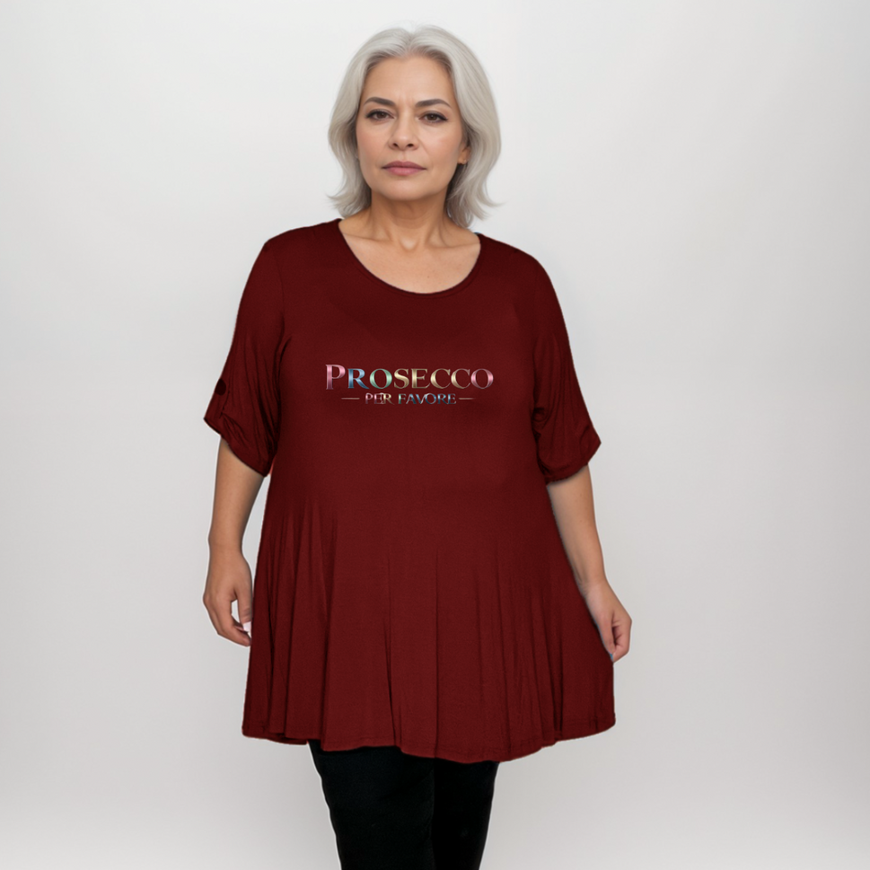Prosecco Per Favour Plus-Size Button Sleeve Swing Top