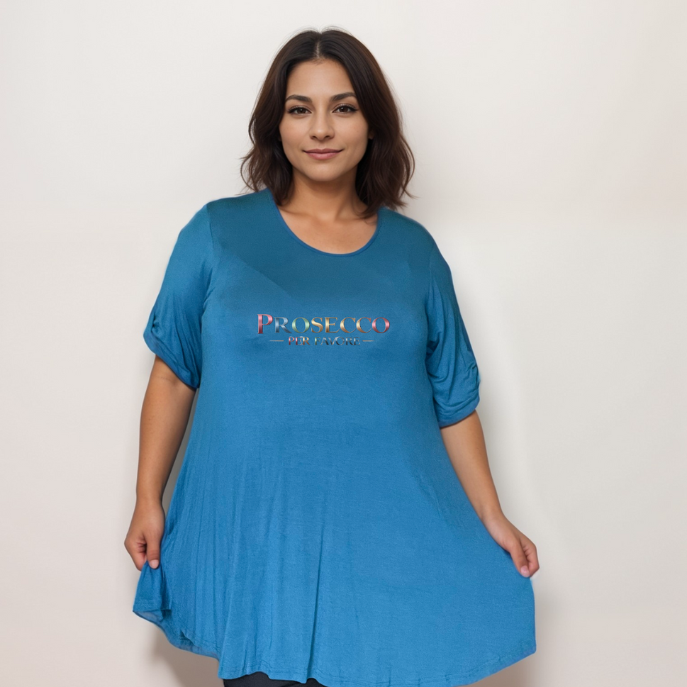 Prosecco Per Favour Plus-Size Button Sleeve Swing TopTEAL / UK 14