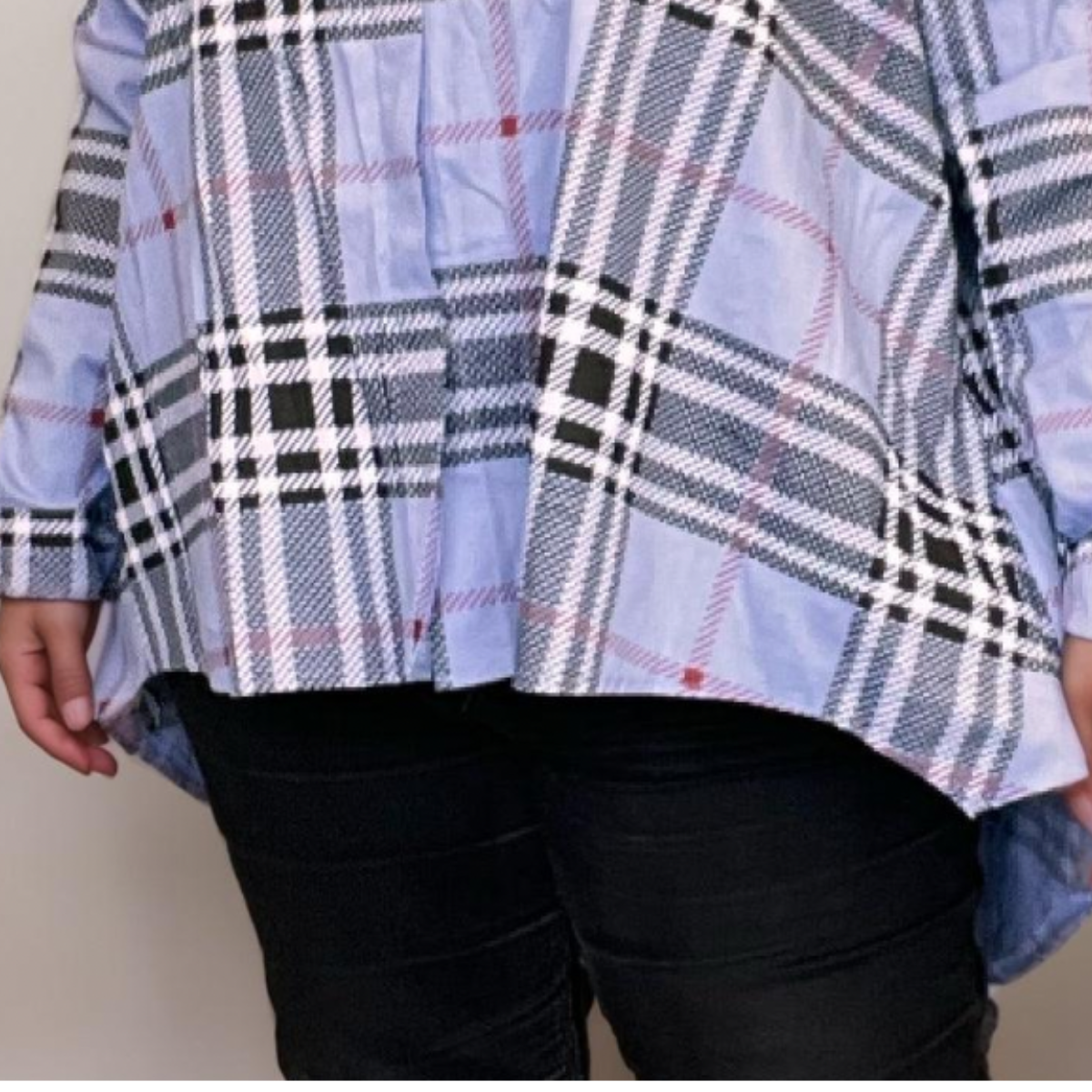 Check Pattern Dipped-Hem Shirt/Blouse Plus Size