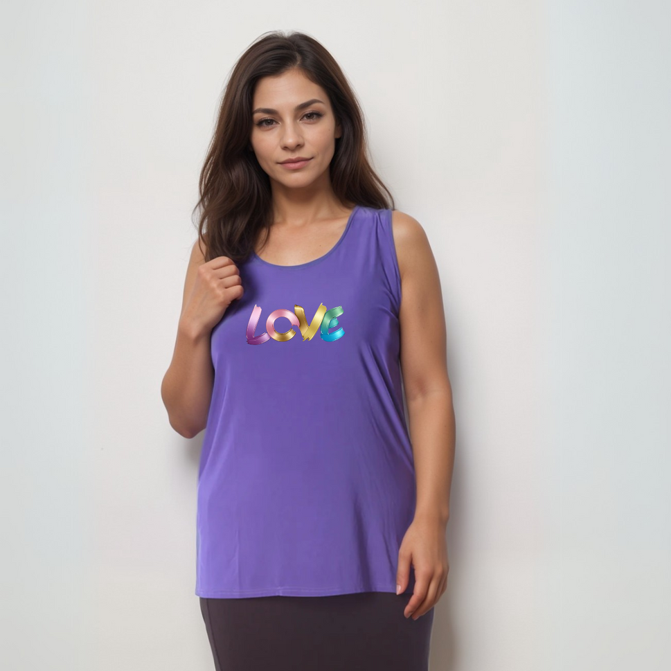 Sleeveless Cut-Side Vest with Multi-Colour “LOVE” LogoPURPLE / UK 12-14