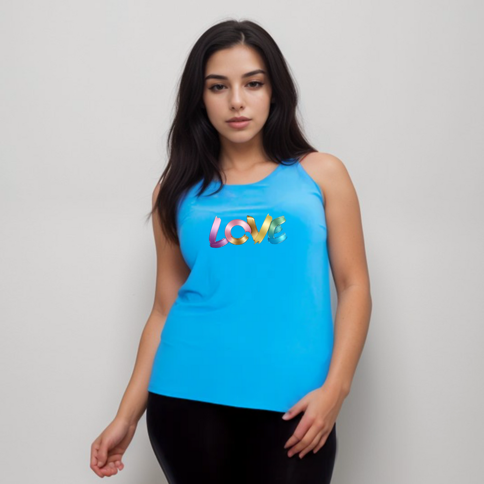 Sleeveless Cut-Side Vest with Multi-Colour “LOVE” LogoTURQUOISE / UK 12-14