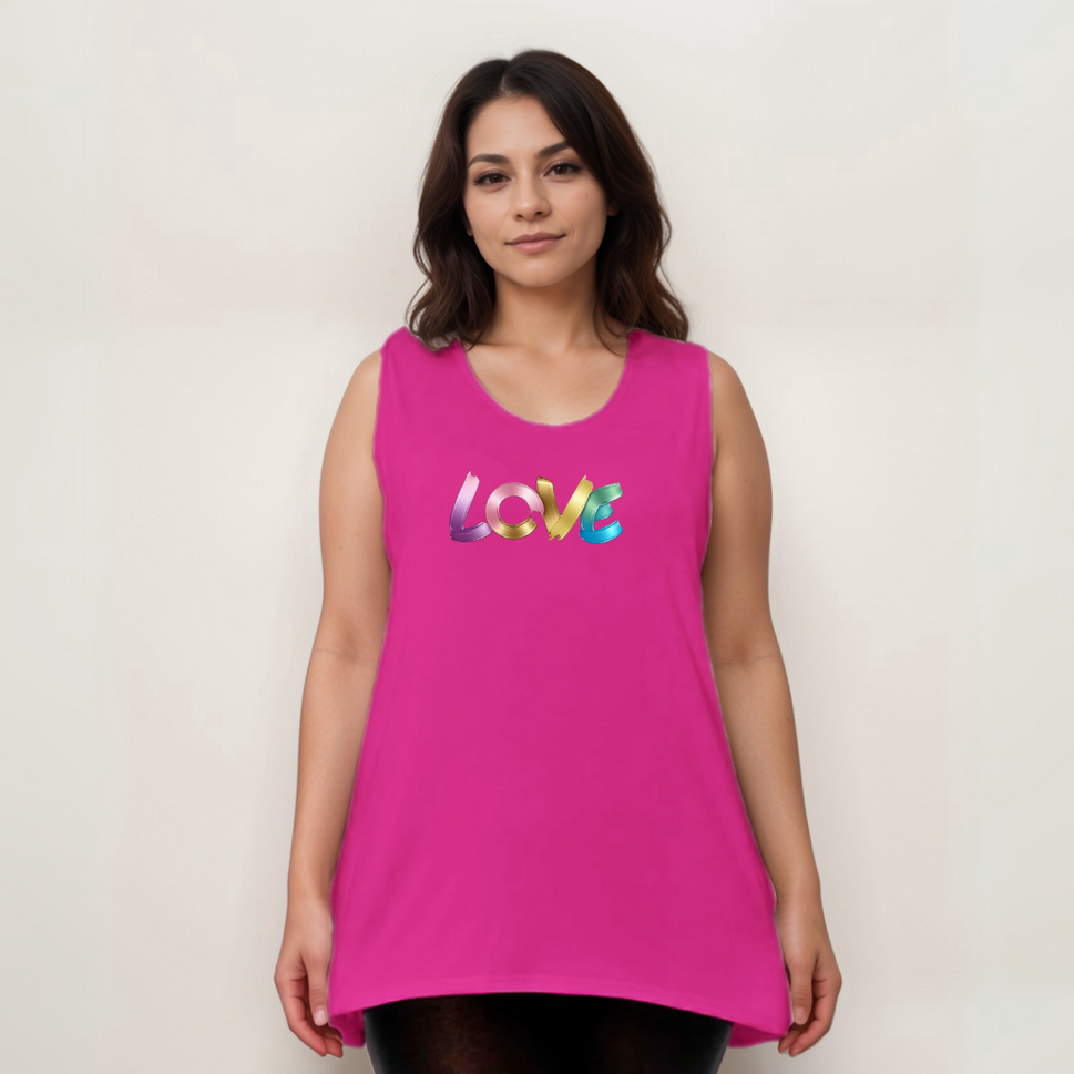 Sleeveless Cut-Side Vest with Multi-Colour “LOVE” LogoFUCHSIA / UK 12-14