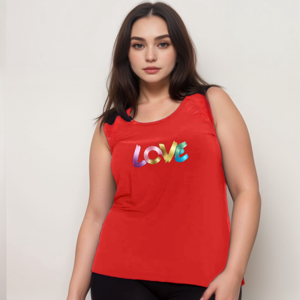 Sleeveless Cut-Side Vest with Multi-Colour “LOVE” LogoRED / UK 12-14
