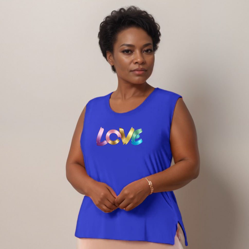 Sleeveless Cut-Side Vest with Multi-Colour “LOVE” LogoROYAL BLUE / UK 12-14
