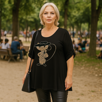 Cat in a Hat Button Sleeve Swing Top