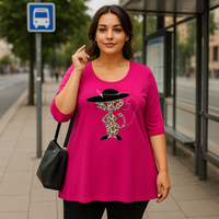 Cat in a Hat Button Sleeve Swing Top