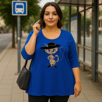 Cat in a Hat Button Sleeve Swing Top