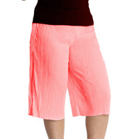 PLAIN CRINKLE PLEATED ELASTIC WAIST CULOTTES / LONG SHORTS