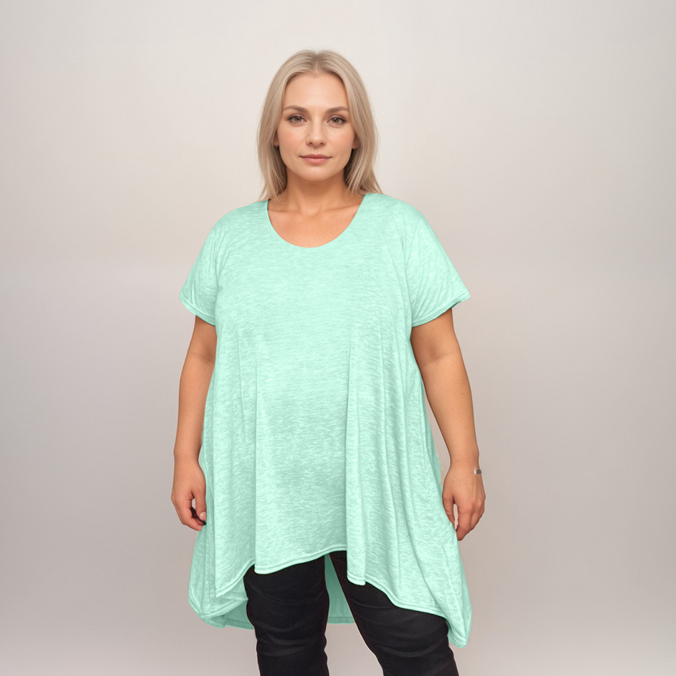 Plus‑Size Plain Pastel Short Sleeve Swing Top with Hanky HemMINT / UK 20