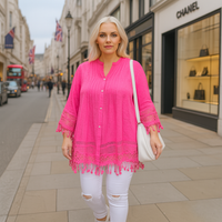 Loose-Fit Blouse with Crochet Hem & Sleeves