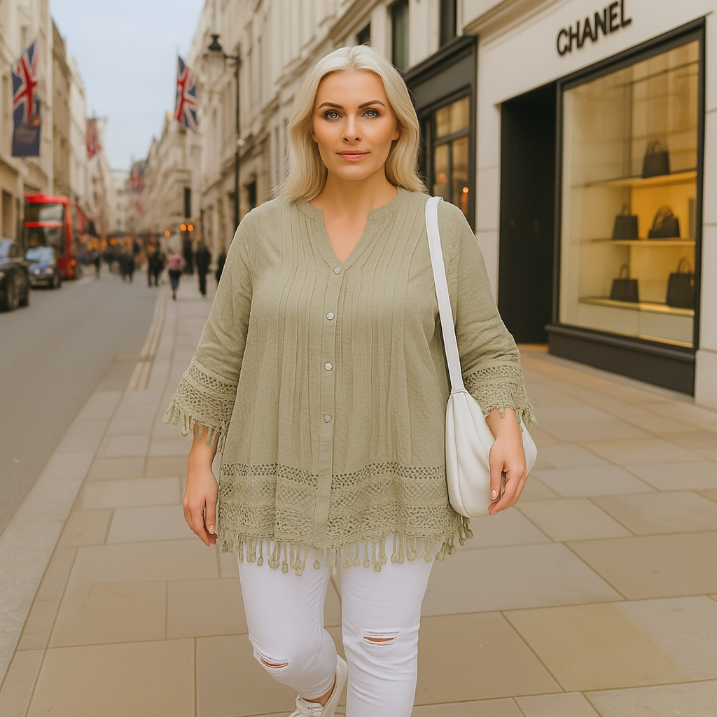 Loose-Fit Blouse with Crochet Hem & Sleeves