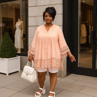Loose-Fit Blouse with Crochet Hem & Sleeves