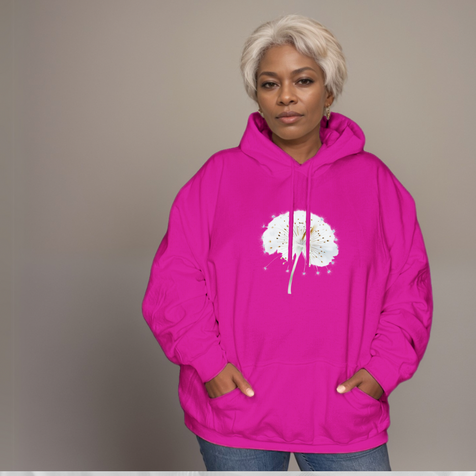 Loose-Fitting Cotton Hoodie with Dandelion Print Plus-Size