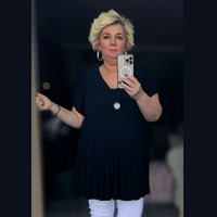 ROCKTHOSECURVES PUFF SLEEVE BUTTON FRONT TUNIC TOP