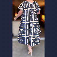 Abstract Print Loose Fitting V Neck Dress