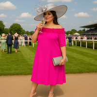 Ruffled Neckline Off Shoulder Pretty Dress