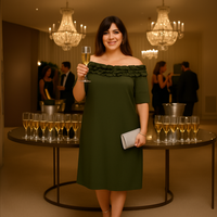Ruffled Neckline Off Shoulder Pretty Dress