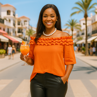 Ruffled Neckline Off Shoulder Blouse