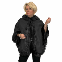 WOOL PONCHO / CAPE COAT WITH FAUX FUR EDGING AND HOOD