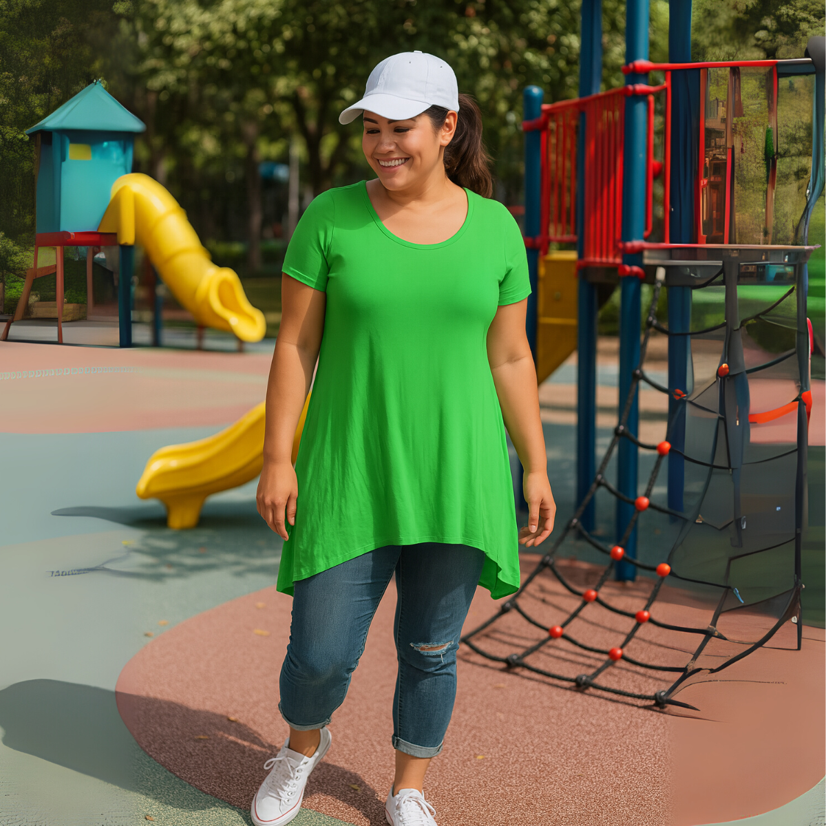Plain Short Sleeve Hanky Hem Swing Top