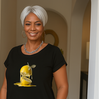 Long Lemon Print Dipped-Hem T-Shirt with Side Pockets
