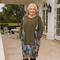 Loose Fitting Pocket Dress with Abstract Panels