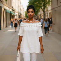 Ruffled Neckline Off Shoulder Blouse
