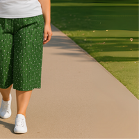 Green Floral Pleated Elastic Waist Culottes