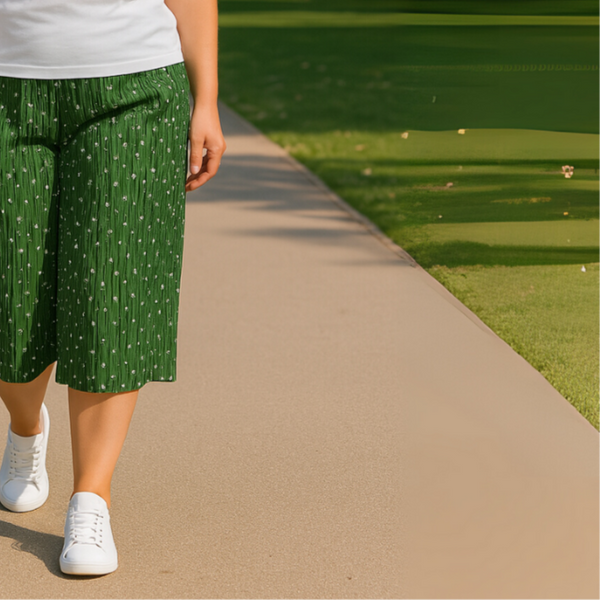 Green Floral Pleated Elastic Waist Culottes