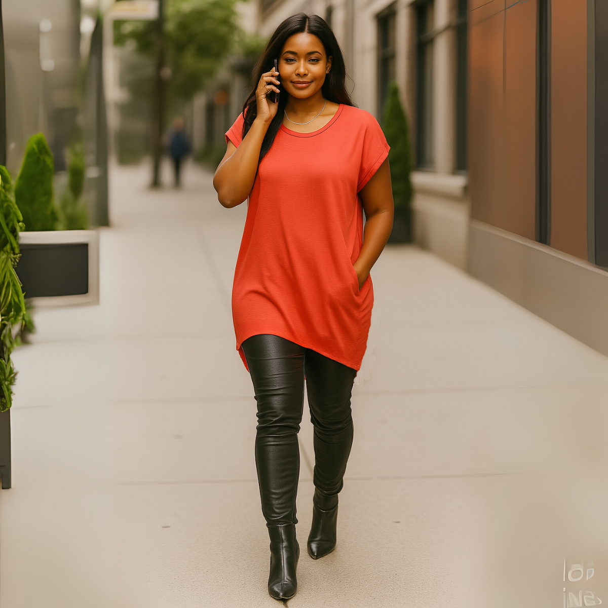 Long Dipped-Hem T-Shirt with Side Pockets